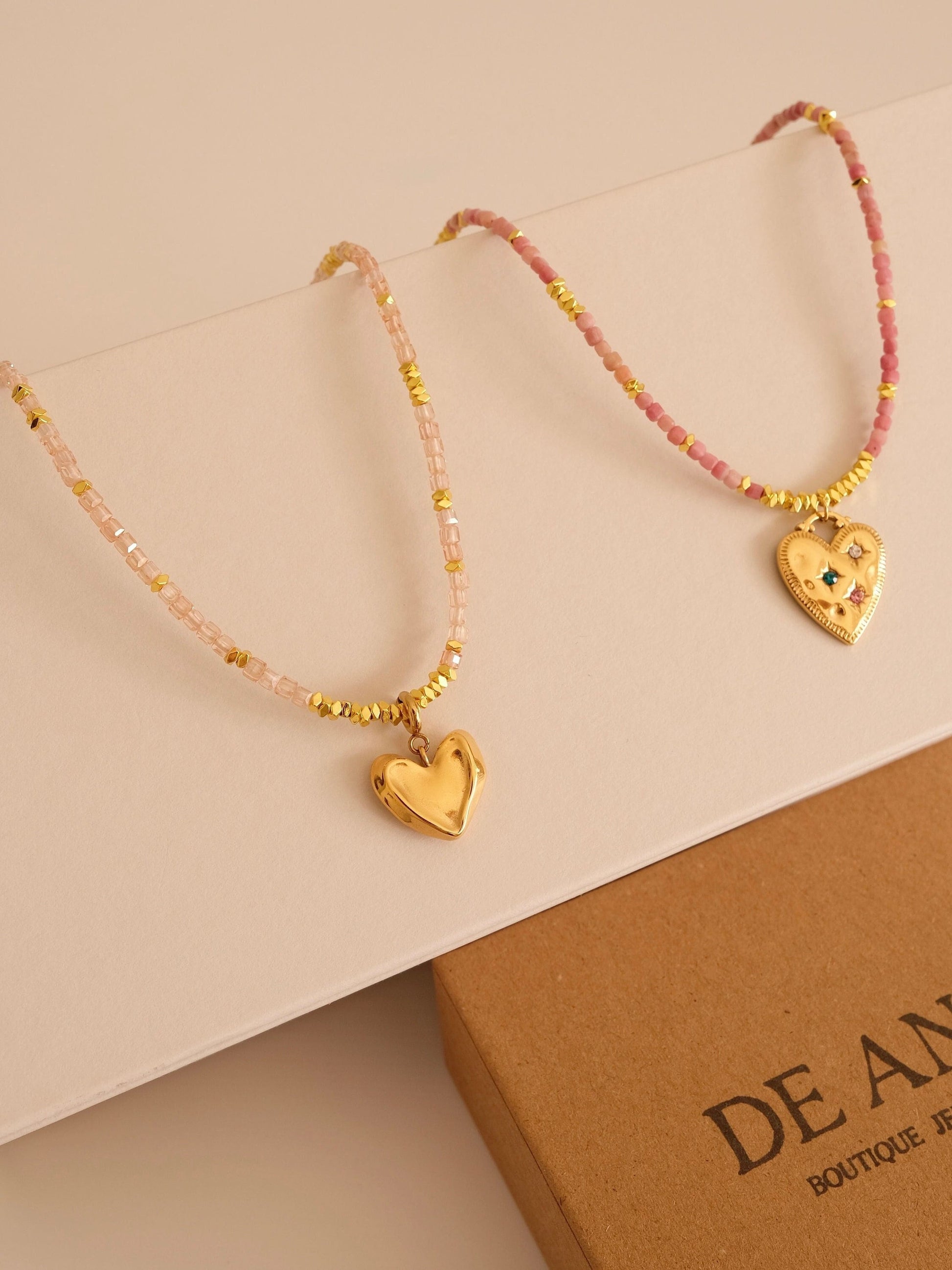 Gold heart detachable pendant necklace, Genuine gemstone beaded necklace, Cube beads choker, 18k gold beaded necklace, Crysta