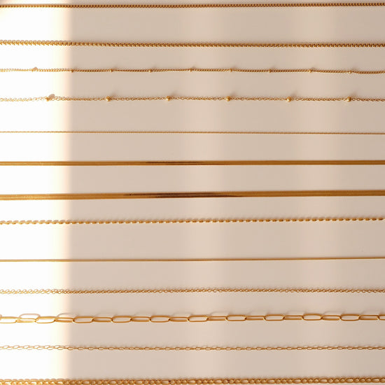 18K Gold Chain Necklace, Waterproof Cable Chain, Paperclip Chain, Herringbone Chain, Snake Chain, Figaro, Curb Chain, Rice Be