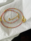 Gold heart detachable pendant necklace, Genuine gemstone beaded necklace, Cube beads choker, 18k gold beaded necklace, Crysta