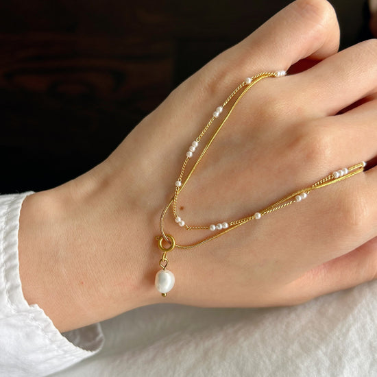 Gold Layered Pearl Necklace, Snake Chain Double Layer Necklace, Dainty Freshwater Pearl Necklace, Multiple Pearl Necklace, Gi