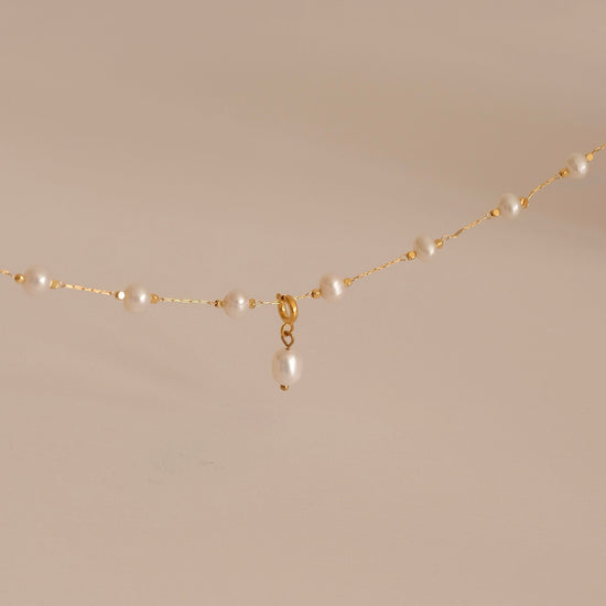 Gold Real Pearl Beaded Necklace, 6A Freshwater Pearl Minimal Necklace, Handmade Jewelry for Women, 18K Gold Pearl Beads Neckl