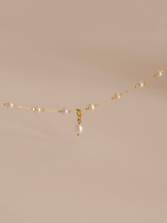 Gold Real Pearl Beaded Necklace, 6A Freshwater Pearl Minimal Necklace, Handmade Jewelry for Women, 18K Gold Pearl Beads Neckl