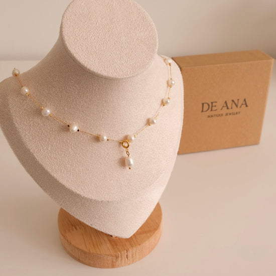 Gold Real Pearl Beaded Necklace, 6A Freshwater Pearl Minimal Necklace, Handmade Jewelry for Women, 18K Gold Pearl Beads Neckl