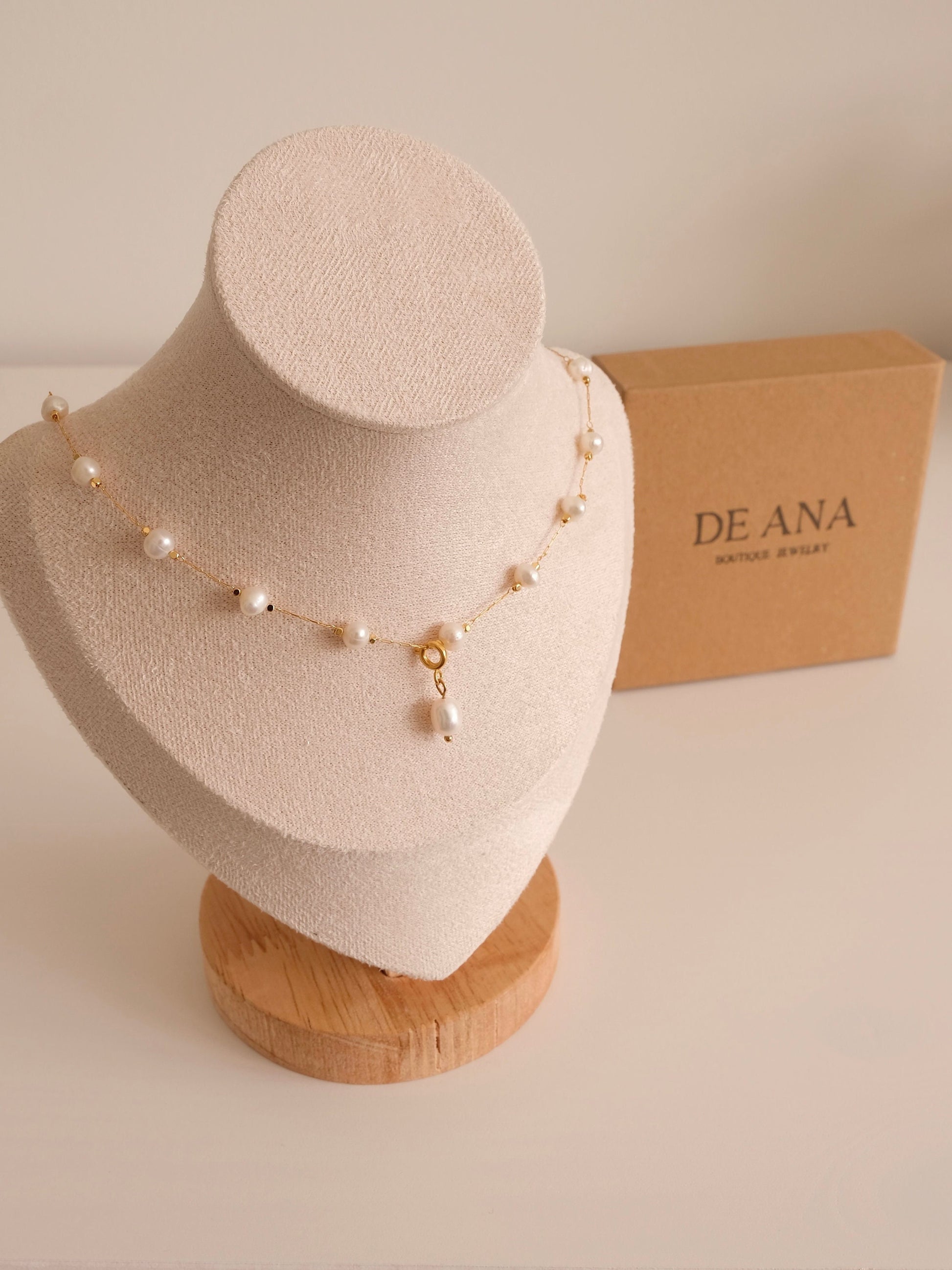 Gold Real Pearl Beaded Necklace, 6A Freshwater Pearl Minimal Necklace, Handmade Jewelry for Women, 18K Gold Pearl Beads Neckl
