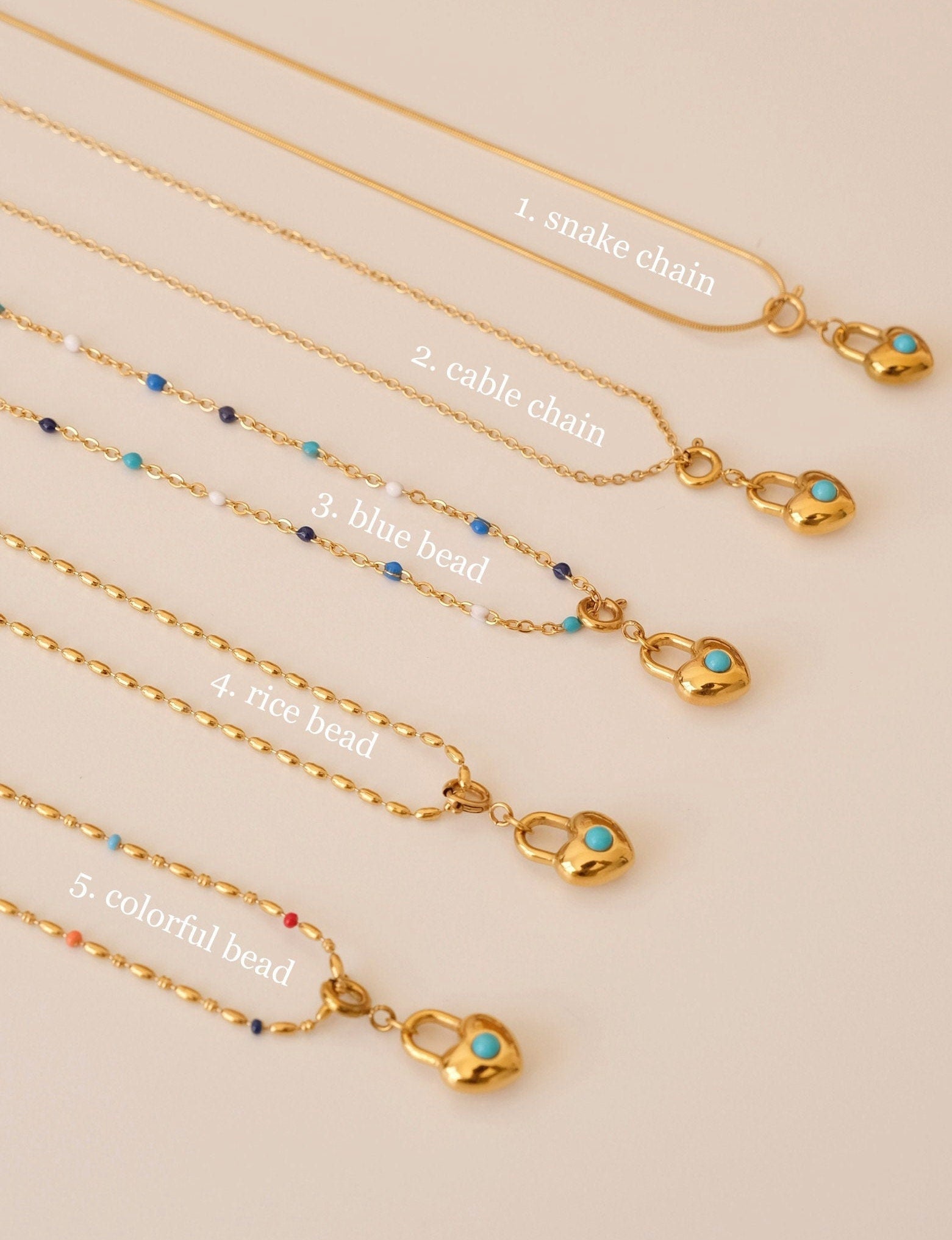 Dainty Turquoise Heart Lock Necklace, Waterproof Delicate Love Charm Necklace, Minimalist Turquoise Gemstone Pendant Necklace