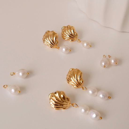 Gold Shell Pearl Drop Earrings, Double Triple Pearl Tear Drop Earrings, Dangling Pearl Earrings, Bridal Jewelry, Dainty Gift 