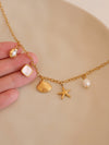 Summer Charms Necklace, Ocean Shell Pearl Necklace, Waterproof Gold Necklace, Girl Necklace, Gift for her, Handmade Beach Jew