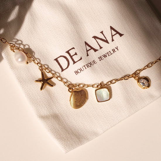 Summer Charms Necklace, Ocean Shell Pearl Necklace, Waterproof Gold Necklace, Girl Necklace, Gift for her, Handmade Beach Jew