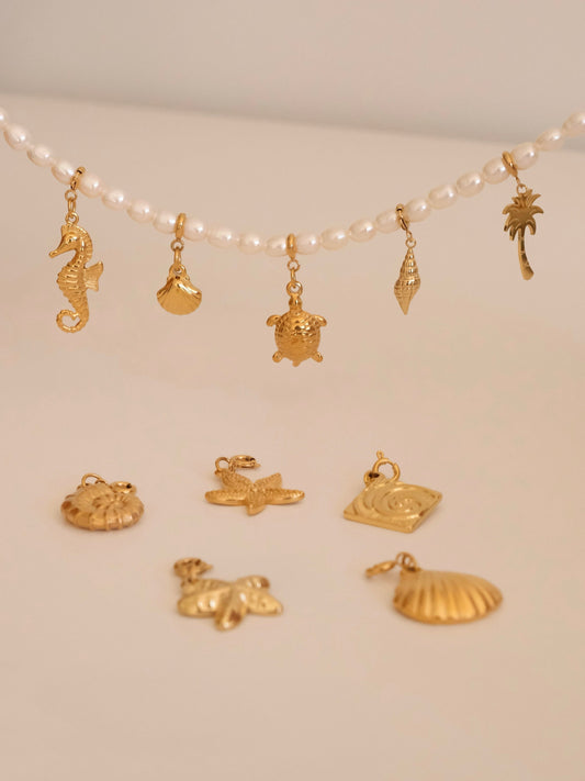 OCEAN COLLECTION, 18k gold filled detachable sea shell charms, summer beach charms, waterproof gold jewelry charms, bracelet 