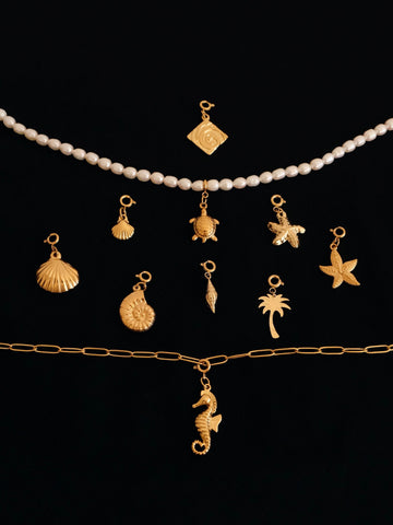 OCEAN COLLECTION, 18k gold filled detachable sea shell charms, summer beach charms, waterproof gold jewelry charms, bracelet 
