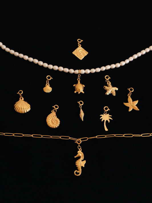 OCEAN COLLECTION, 18k gold filled detachable sea shell charms, summer beach charms, waterproof gold jewelry charms, bracelet 