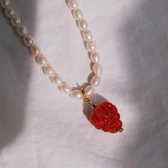 FRUIT COLLECTION detachable charm, raspberry bok choy cherry handmade lampwork beads necklace, Gold cherry necklace,Bracelet 