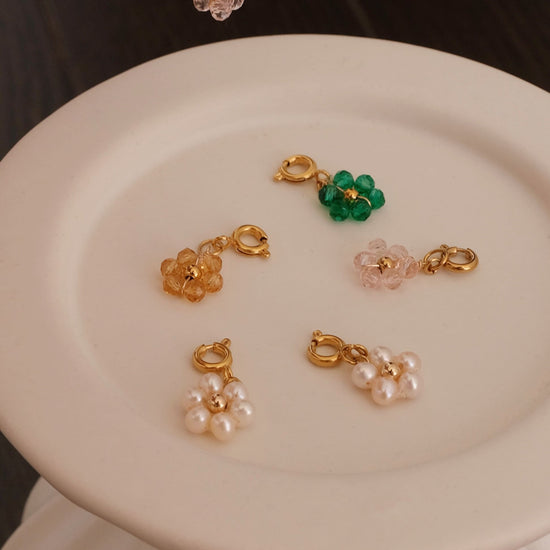 Beaded Flower Detachable Pendants, 18K Gold Filled Hoop Earrings, Waterproof Huggie Hoops, Custom Pearl Beaded Flower Charms 