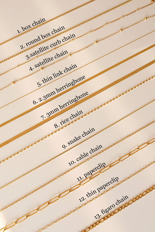 18K Gold Chain Necklace, Waterproof Cable Chain, Paperclip Chain, Herringbone Chain, Snake Chain, Figaro, Curb Chain, Rice Be