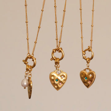 Gold heart pendant necklace, Waterproof colourful cz heart pearl necklace, Pendant detachable bolt clasp necklace, gift for h