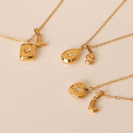 Gold filled square teardrop heart necklace, 18k gold cz star necklace, Gold initial necklace, Waterproof tarnish free gold pe