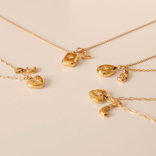 Gold filled square teardrop heart necklace, 18k gold cz star necklace, Gold initial necklace, Waterproof tarnish free gold pe