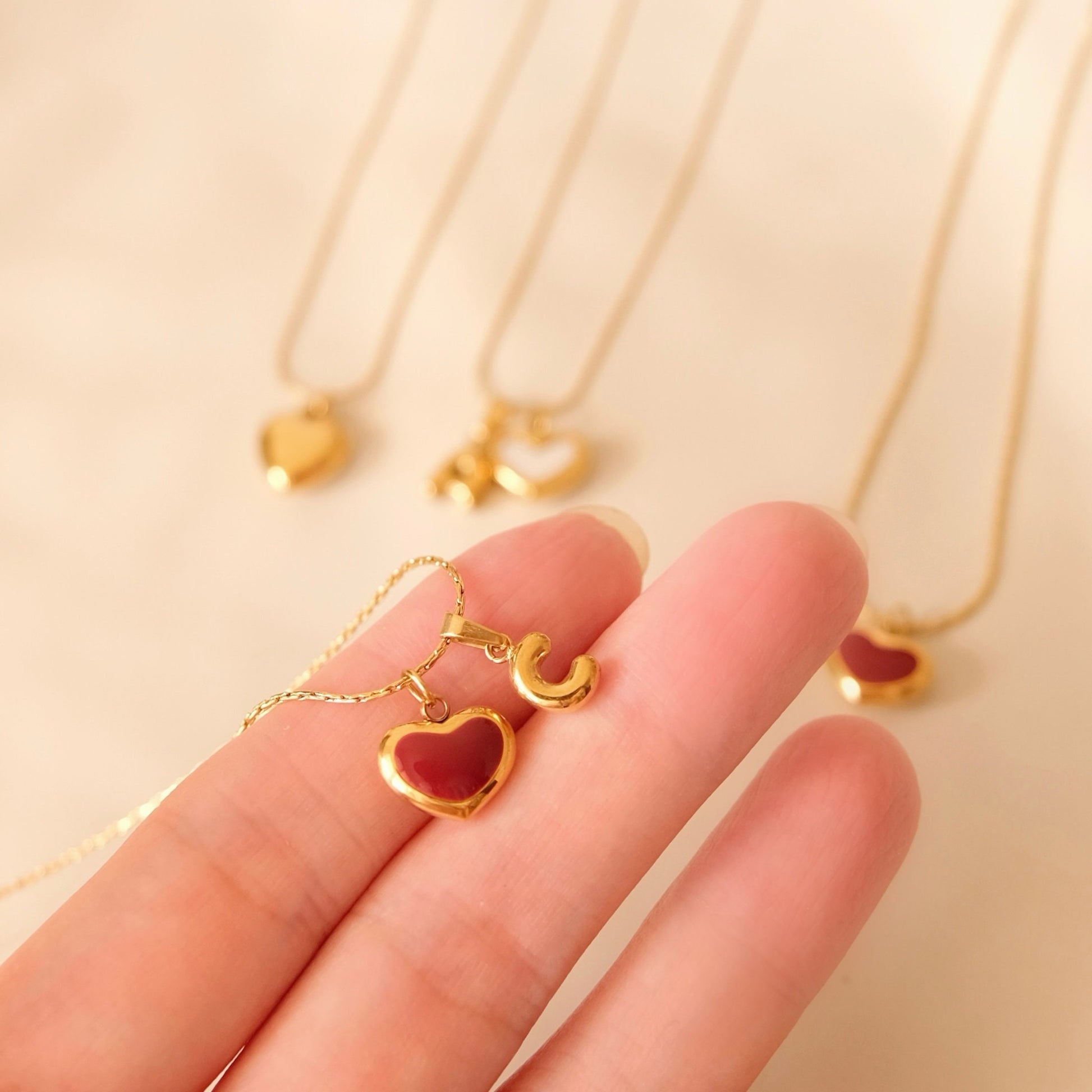 Red heart necklace, Waterproof tarnish resistant necklace, Mother of pearl necklace, Love necklace, 18k gold pendant necklace