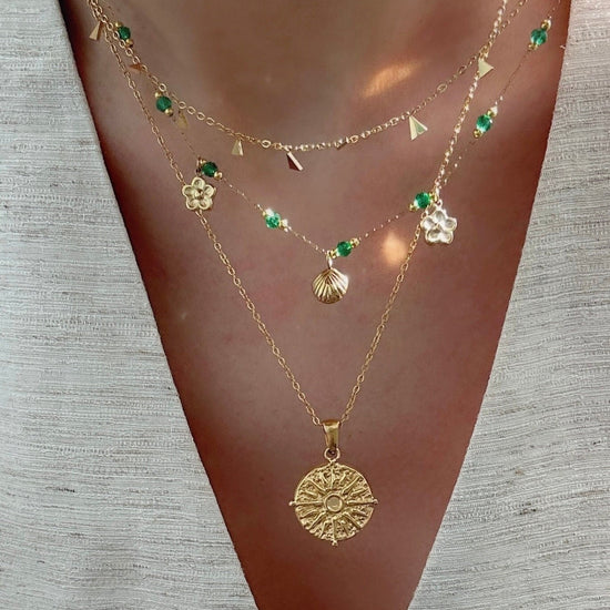 Green Aventurine Satellite Necklace, North Star Necklace, Layering Necklace, Green Gemstone Beaded Chain Necklace, Gold Water