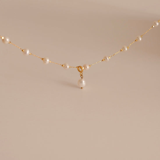 Gold Real Pearl Beaded Necklace, 6A Freshwater Pearl Minimal Necklace, Handmade Jewelry for Women, 18K Gold Pearl Beads Neckl