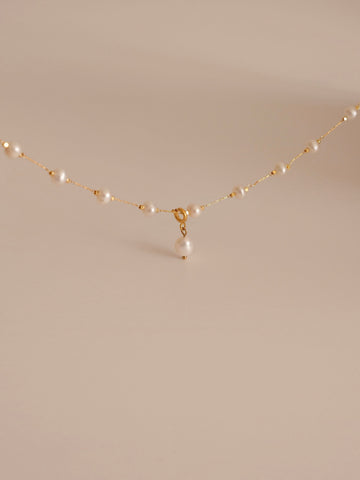 Gold Real Pearl Beaded Necklace, 6A Freshwater Pearl Minimal Necklace, Handmade Jewelry for Women, 18K Gold Pearl Beads Neckl