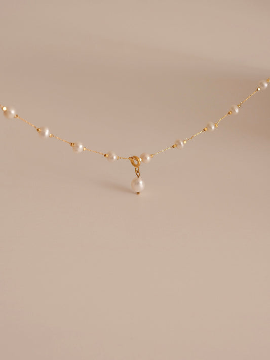 Gold Real Pearl Beaded Necklace, 6A Freshwater Pearl Minimal Necklace, Handmade Jewelry for Women, 18K Gold Pearl Beads Neckl