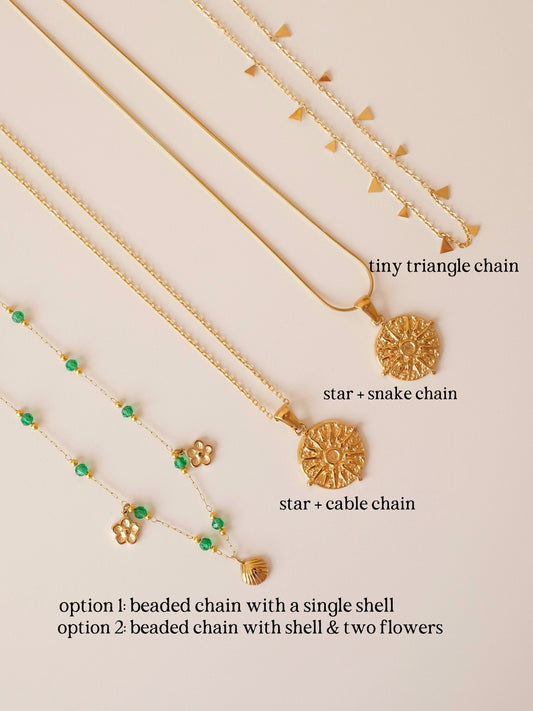Green Aventurine Satellite Necklace, North Star Necklace, Layering Necklace, Green Gemstone Beaded Chain Necklace, Gold Water