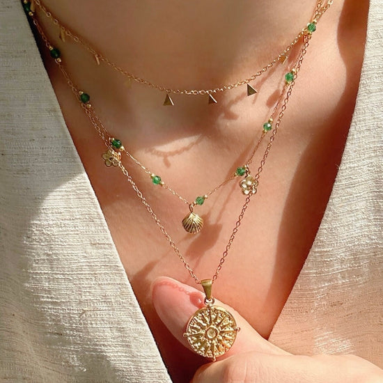 Green Aventurine Satellite Necklace, North Star Necklace, Layering Necklace, Green Gemstone Beaded Chain Necklace, Gold Water
