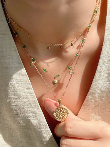 Green Aventurine Satellite Necklace, North Star Necklace, Layering Necklace, Green Gemstone Beaded Chain Necklace, Gold Water