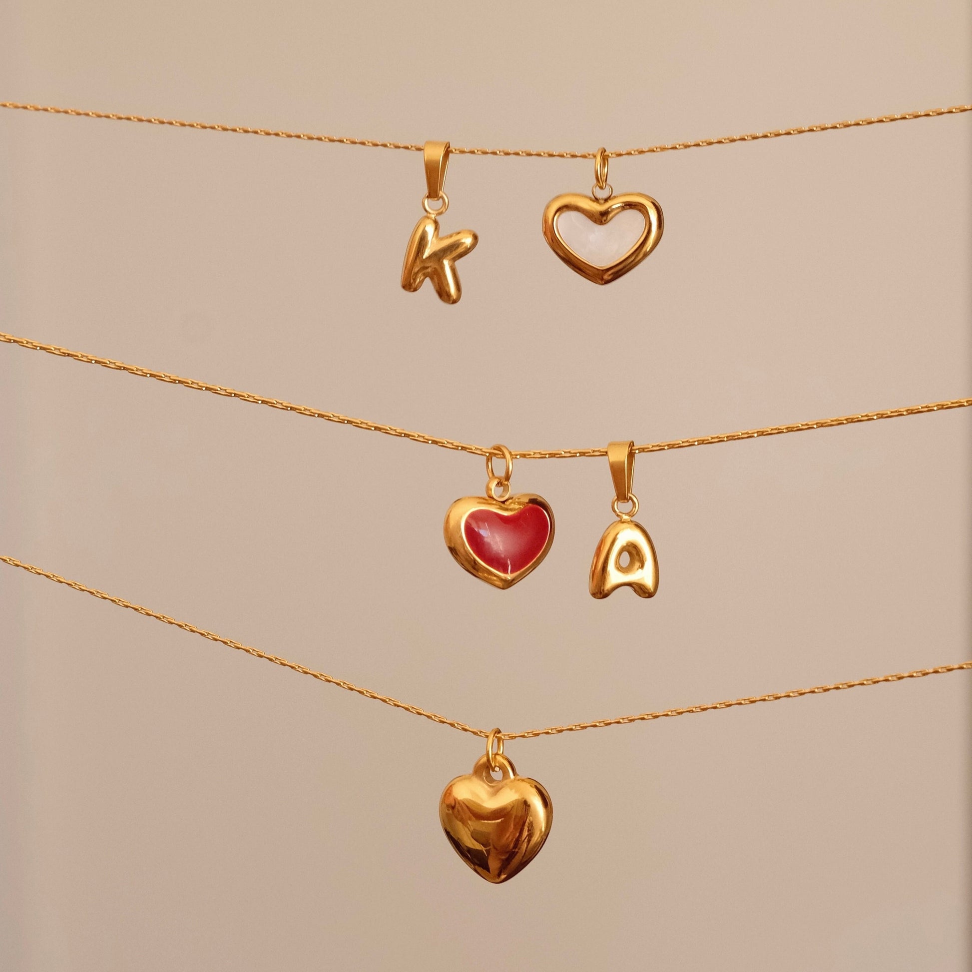Red heart necklace, Waterproof tarnish resistant necklace, Mother of pearl necklace, Love necklace, 18k gold pendant necklace