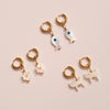 Little Daisy Flower White Cat Evil Eye Fish Charmed Huggie Hoop Earrings in Real Sea Shell,  Detachable Mother of Pearl Charm