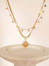 18K Gold North Star Necklace, Star Signet CZ Necklace, Gold Polaris Star Pendants, Necklace with Small Triangles, Layered 2 p