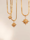 18K Gold North Star Necklace, Star Signet CZ Necklace, Gold Polaris Star Pendants, Necklace with Small Triangles, Layered 2 p