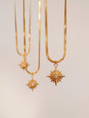 18K Gold North Star Necklace, Star Signet CZ Necklace, Gold Polaris Star Pendants, Necklace with Small Triangles, Layered 2 p