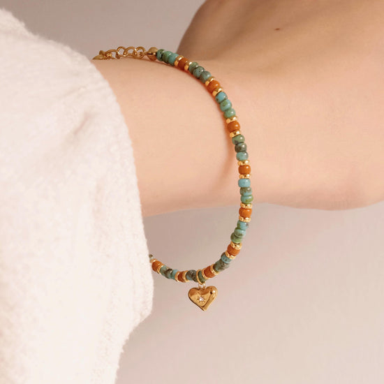 gold turquoise beaded bracelets, red turquoise jewelry, pendant bracelets for women, miyuki beads stacking bracelets, minimal