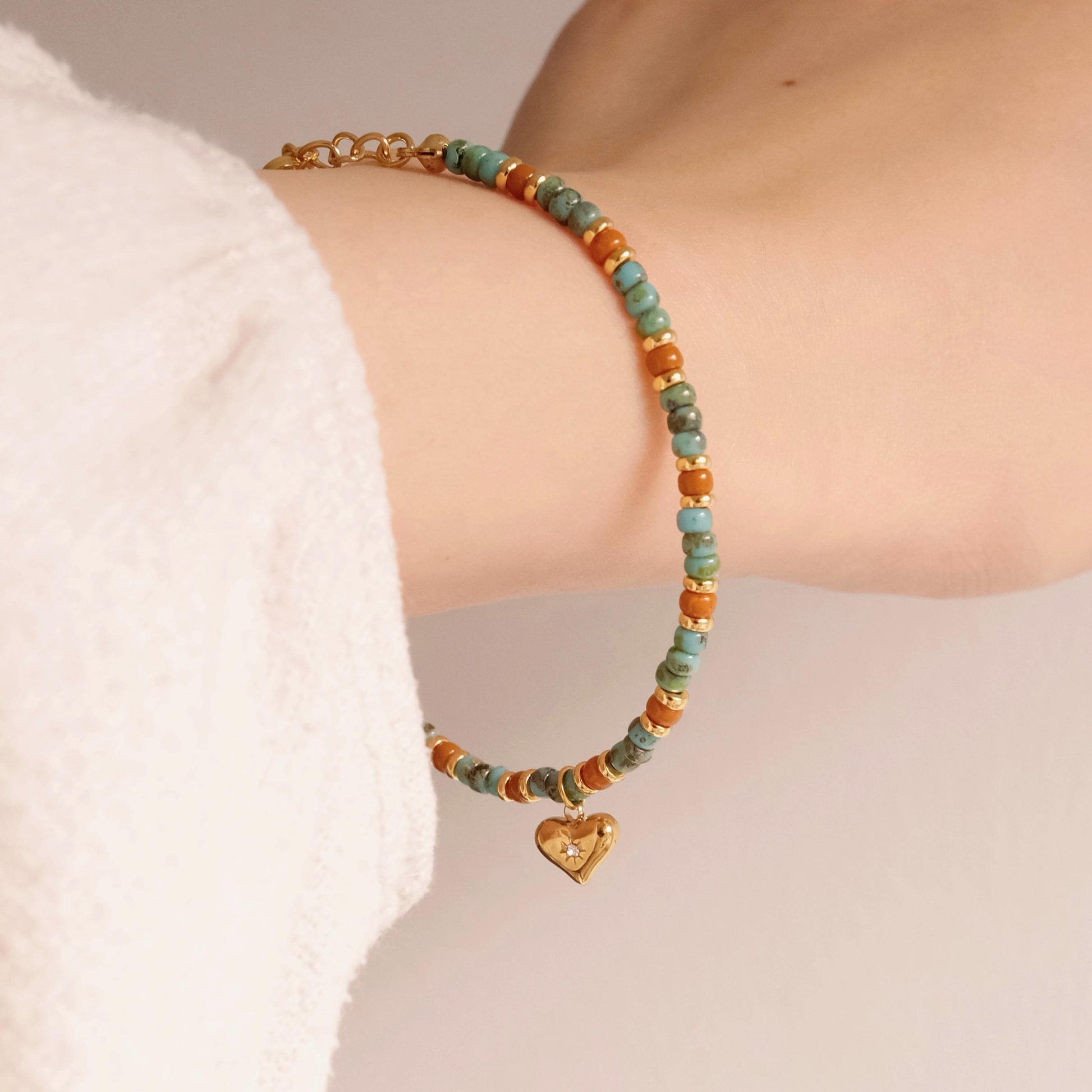 gold turquoise beaded bracelets, red turquoise jewelry, pendant bracelets for women, miyuki beads stacking bracelets, minimal