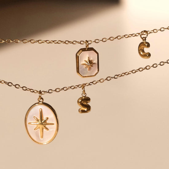 18K gold mother of pearl star pendant necklaces, Initial necklace, Pearl necklace, Waterproof tarnish free necklace, Gold jew