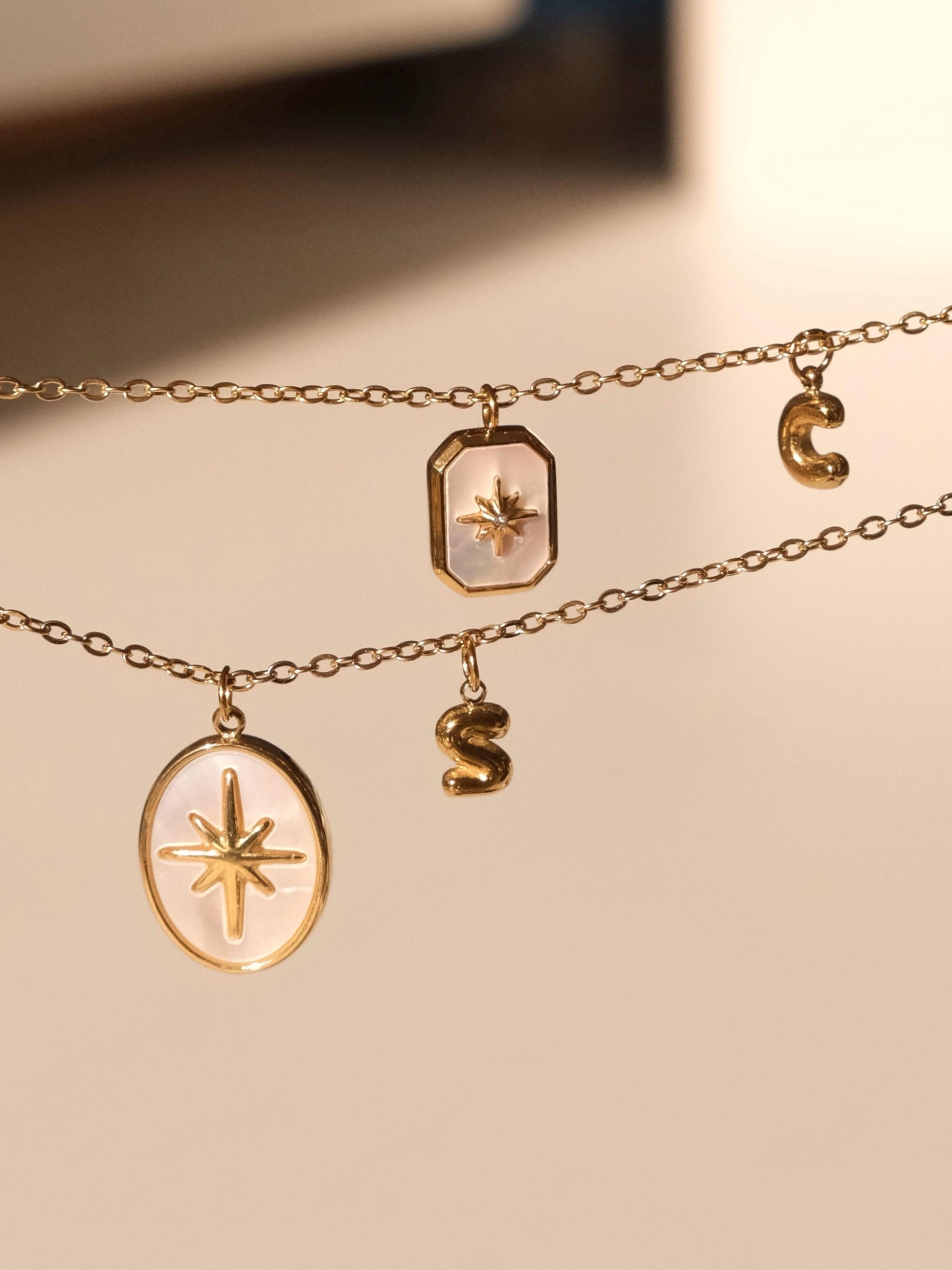 18K gold mother of pearl star pendant necklaces, Initial necklace, Pearl necklace, Waterproof tarnish free necklace, Gold jew