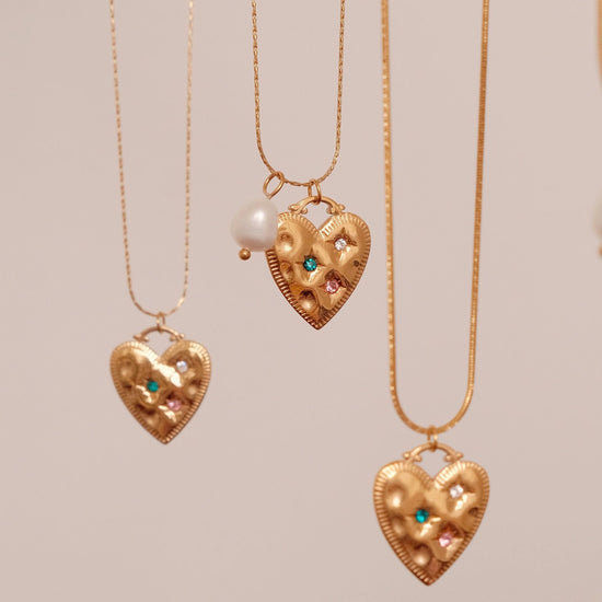 Gold heart pendant necklace, 18K gold filled heart necklace, Waterproof tarnish free necklace, Diamond heart pearl necklace, 