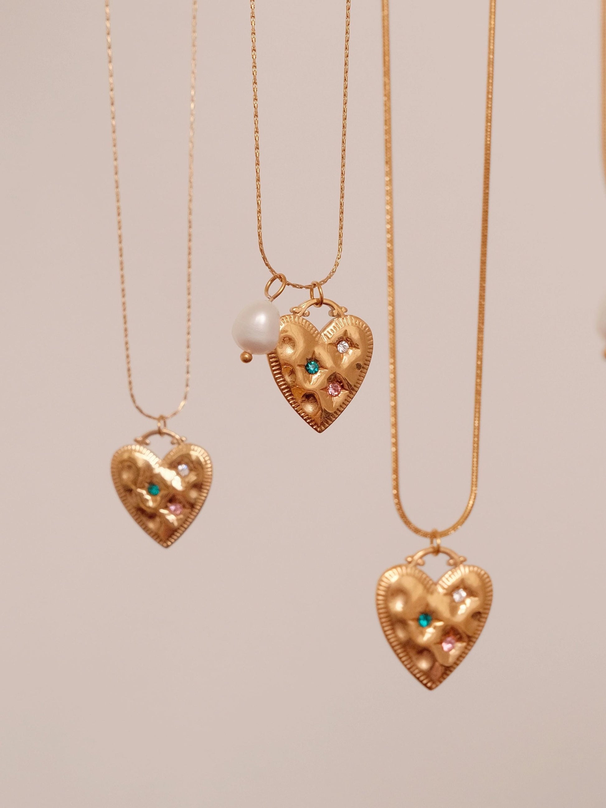 Gold heart pendant necklace, 18K gold filled heart necklace, Waterproof tarnish free necklace, Diamond heart pearl necklace, 