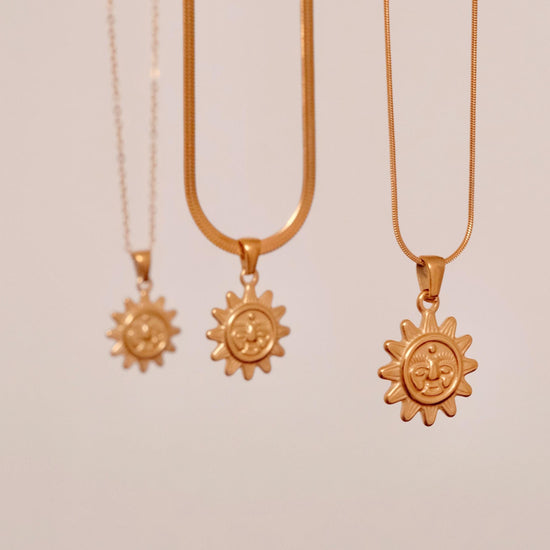 Gold Sun Pendant Necklace, Waterproof Necklace, Dainty Sun Necklace, Sunburst Necklace, Sunshine Necklace, Celestial Necklace
