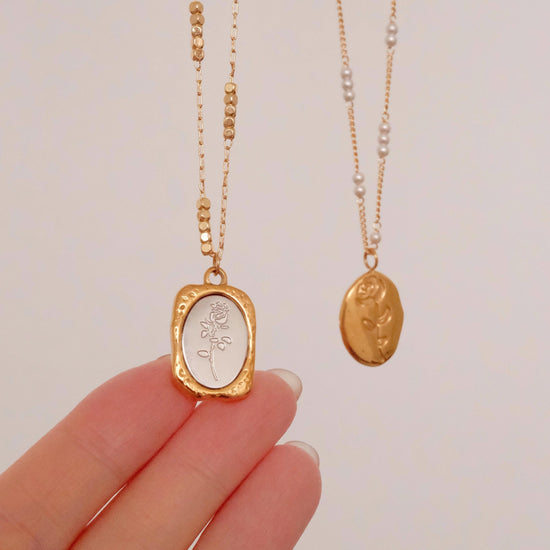 Gold filled birth month flower necklace, Waterproof gold necklace, Family necklace for women, Gold oval pendant necklace, Bri