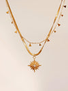 18K Gold North Star Necklace, Star Signet CZ Necklace, Gold Polaris Star Pendants, Necklace with Small Triangles, Layered 2 p