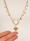 18K Gold North Star Necklace, Star Signet CZ Necklace, Gold Polaris Star Pendants, Necklace with Small Triangles, Layered 2 p