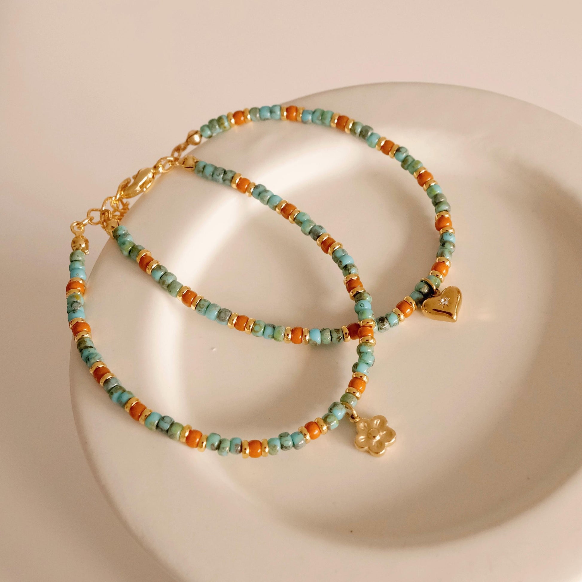 gold turquoise beaded bracelets, red turquoise jewelry, pendant bracelets for women, miyuki beads stacking bracelets, minimal