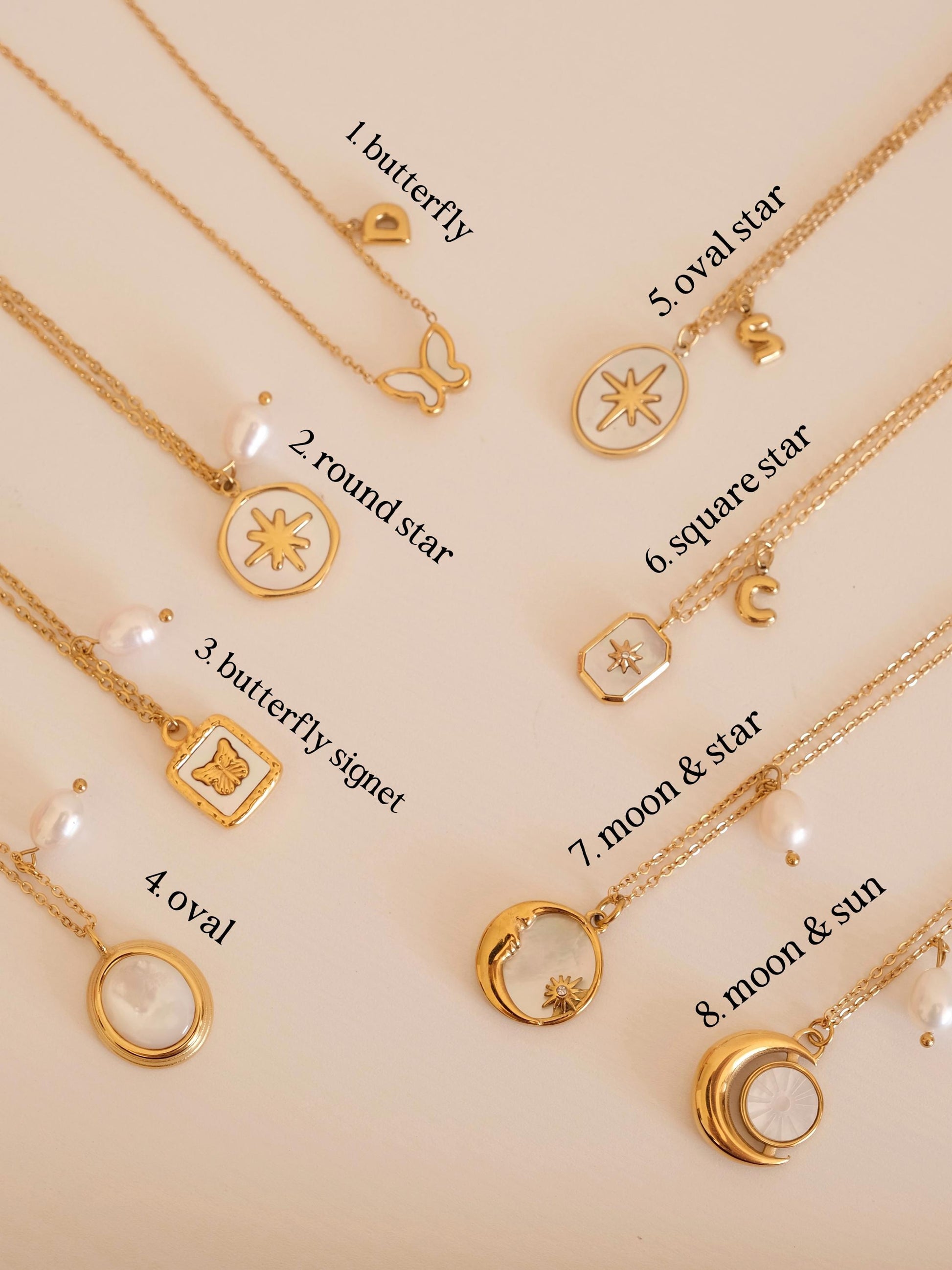 Gold mother of pearl pendant necklaces, 18k gold star necklace, waterproof tarnish resistant necklace, gold jewelery for wome