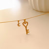 Custom Initial Key Necklace, Gold Initial Jewelry, Personalized Anniversary Gift, Waterproof Necklace, Dainty Skeleton Key Pe