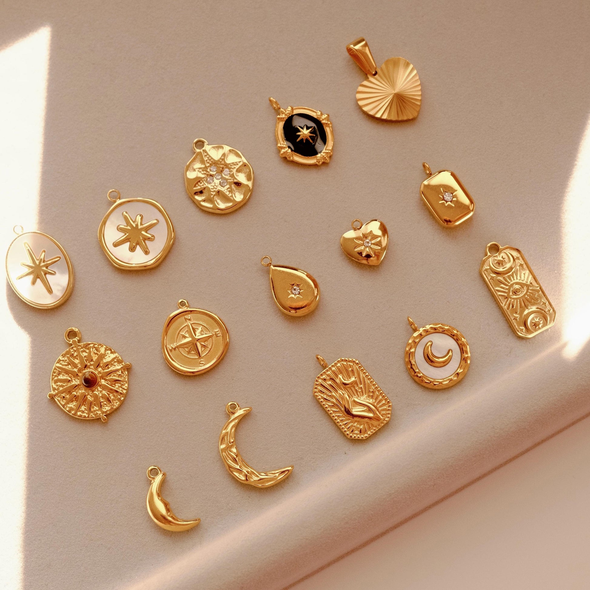 18K Gold Sun Star Moon Necklace, Waterproof Tarnish Resistant Necklace, Star Signet Necklace, Polaris Star Necklace, Crescent