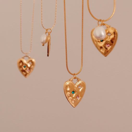 Gold heart pendant necklace, 18K gold filled heart necklace, Waterproof tarnish free necklace, Diamond heart pearl necklace, 