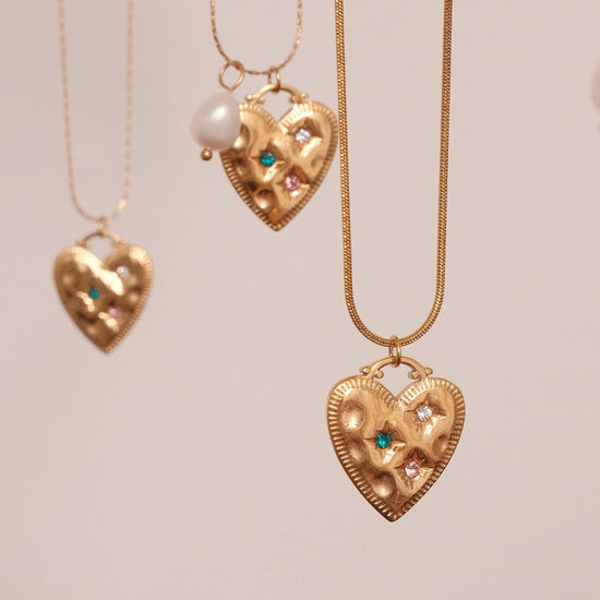 Gold heart pendant necklace, 18K gold filled heart necklace, Waterproof tarnish free necklace, Diamond heart pearl necklace, 